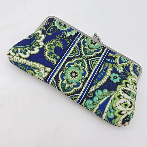 Vera Bradley Rhythm & Blues Clutch Double Kiss Lock Wallet Blue Green Paisley - Picture 5 of 8